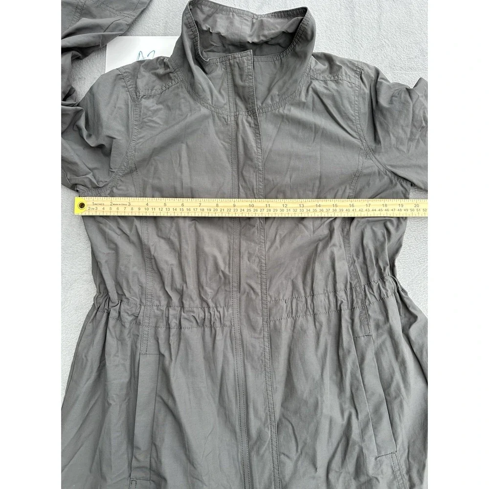 Eileen Fisher S Gray Organic Cotton Nylon A-Line Coat Jacket Drawstring Waist
